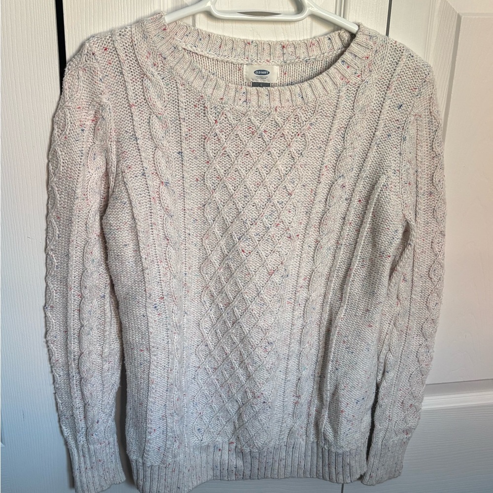 Old Navy Cream Speckled Cable-Knit Sweater